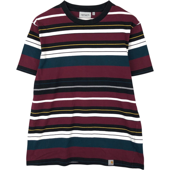 Carhartt WORK IN PROGRESS Multi-stripe Short-Sleeve Striped T-Shirt (Men's Size M) cotton Red type red-purple Vintage Second Hand