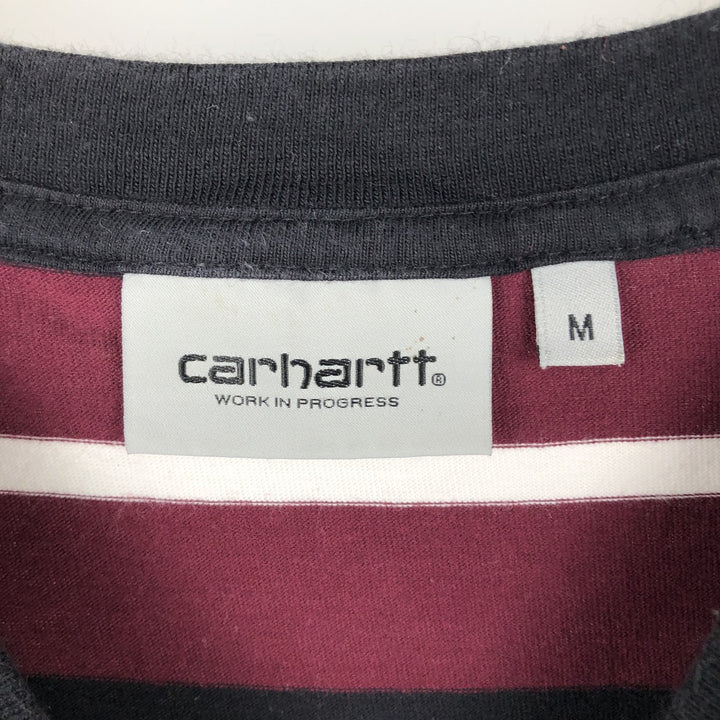 Carhartt WORK IN PROGRESS Multi-stripe Short-Sleeve Striped T-Shirt (Men's Size M) cotton Red type red-purple Vintage Second Hand