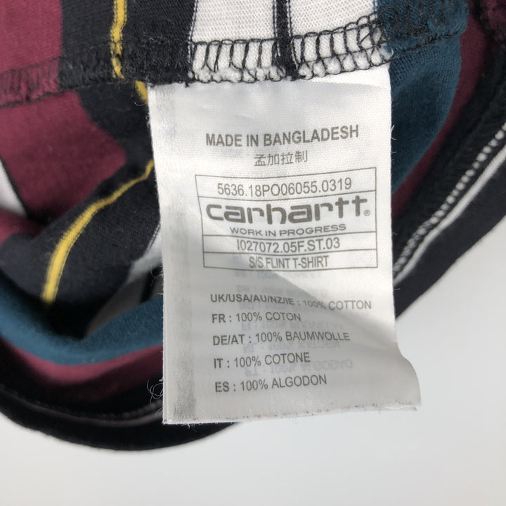 Carhartt WORK IN PROGRESS Multi-stripe Short-Sleeve Striped T-Shirt (Men's Size M) cotton Red type red-purple Vintage Second Hand