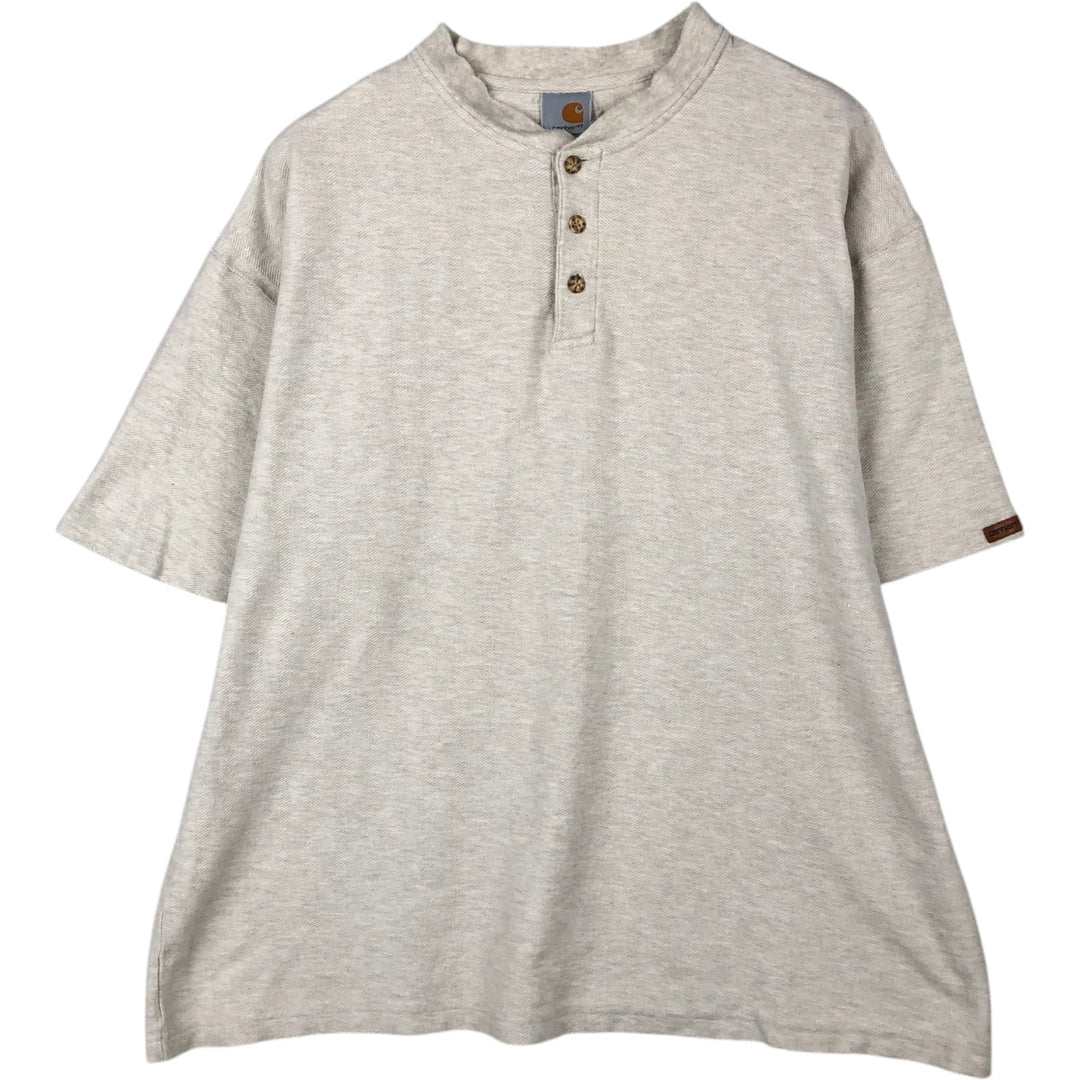 Carhartt Herringbone Henley Neck Short-Sleeve T-Shirt, Men's Size XL (approx.) cotton white type Vintage Second Hand