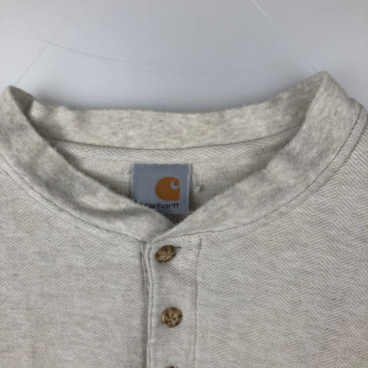 Carhartt Herringbone Henley Neck Short-Sleeve T-Shirt, Men's Size XL (approx.) cotton white type Vintage Second Hand