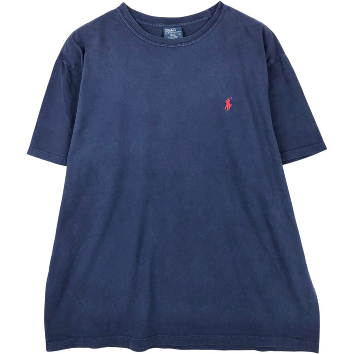 Ralph Lauren POLO by Ralph Lauren Short-Sleeve T-Shirt with One-Point Logo, Made in USA, Men's Size L (approx.) cotton navy blue type Vintage Second Hand