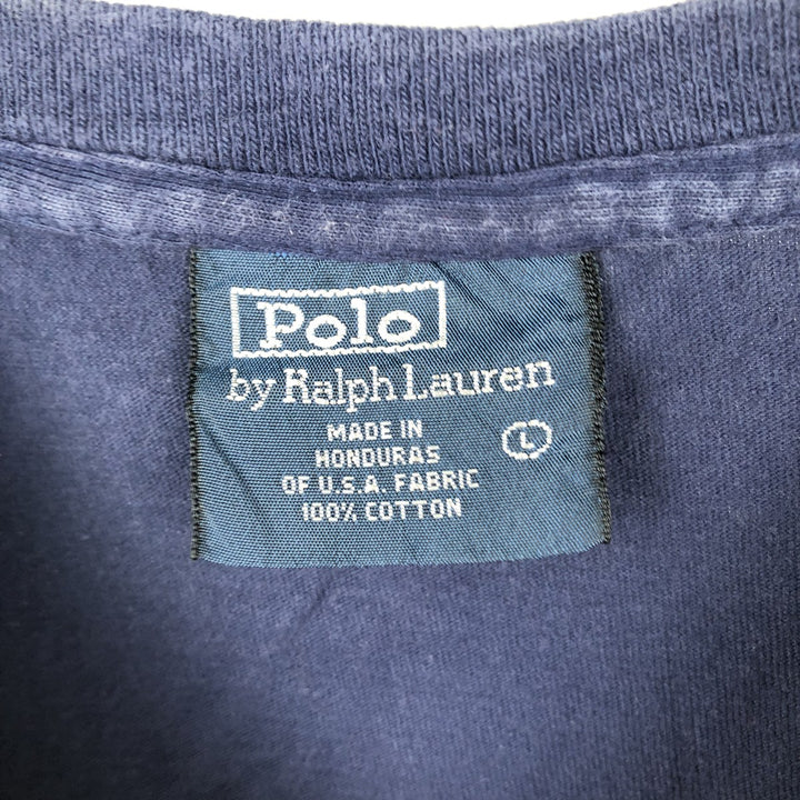 Ralph Lauren POLO by Ralph Lauren Short-Sleeve T-Shirt with One-Point Logo, Made in USA, Men's Size L (approx.) cotton navy blue type Vintage Second Hand