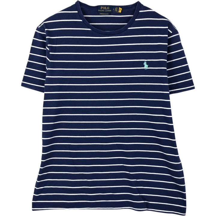 Ralph Lauren POLO RALPH LAUREN CUSTOM SLIM FIT short sleeve striped T-shirt men's size L cotton navy blue type Vintage Second Hand