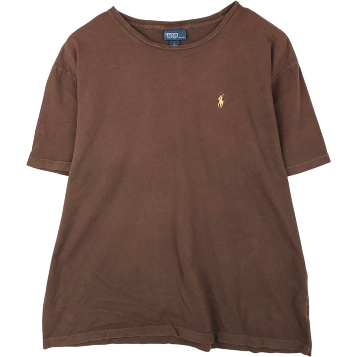 Ralph Lauren POLO by Ralph Lauren Short-Sleeve T-Shirt with One-Point Logo, Men's Size XL (approx.) cotton brown type Vintage Second Hand