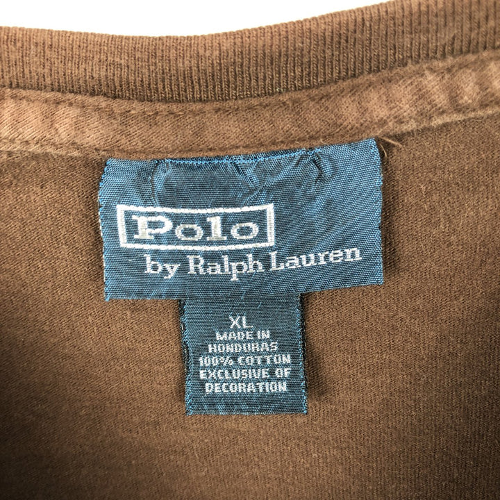 Ralph Lauren POLO by Ralph Lauren Short-Sleeve T-Shirt with One-Point Logo, Men's Size XL (approx.) cotton brown type Vintage Second Hand