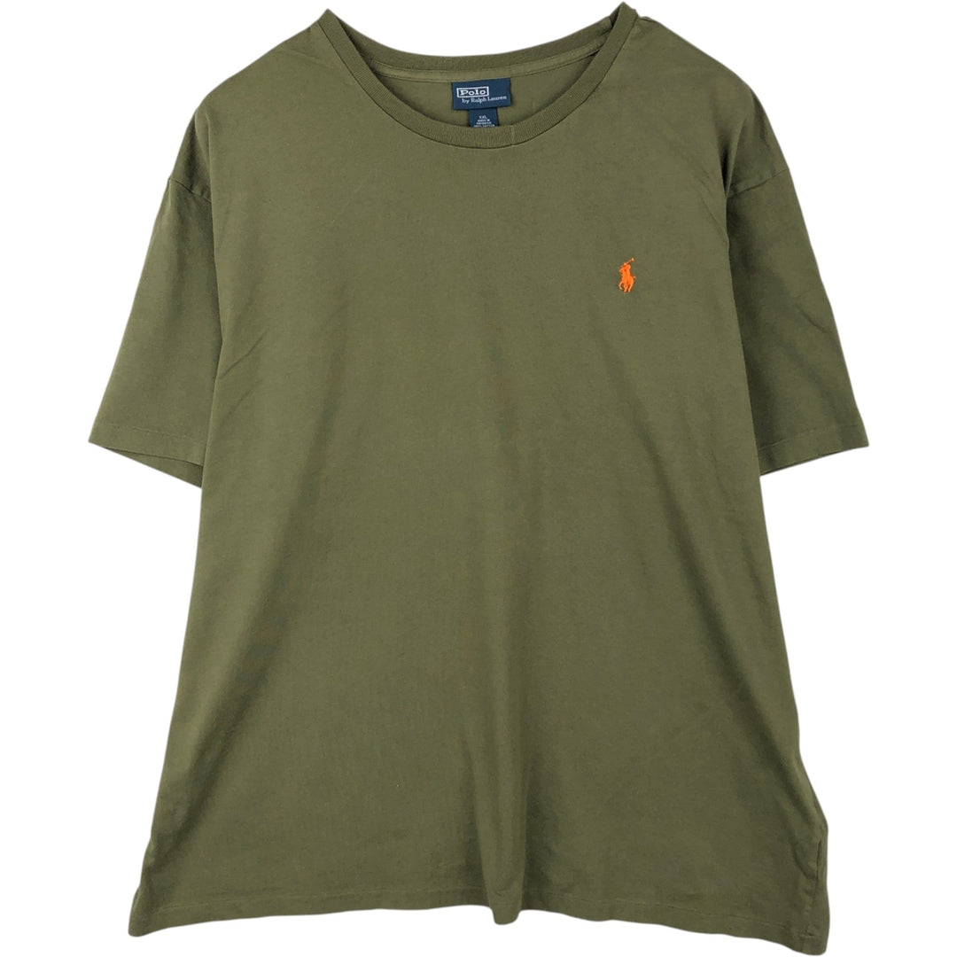 Ralph Lauren POLO by Ralph Lauren short-sleeved one-point logo T-shirt, men's size XXL cotton Khaki type Vintage Second Hand