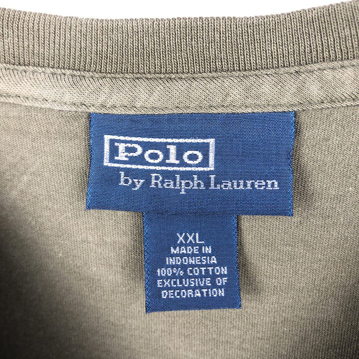Ralph Lauren POLO by Ralph Lauren short-sleeved one-point logo T-shirt, men's size XXL cotton Khaki type Vintage Second Hand
