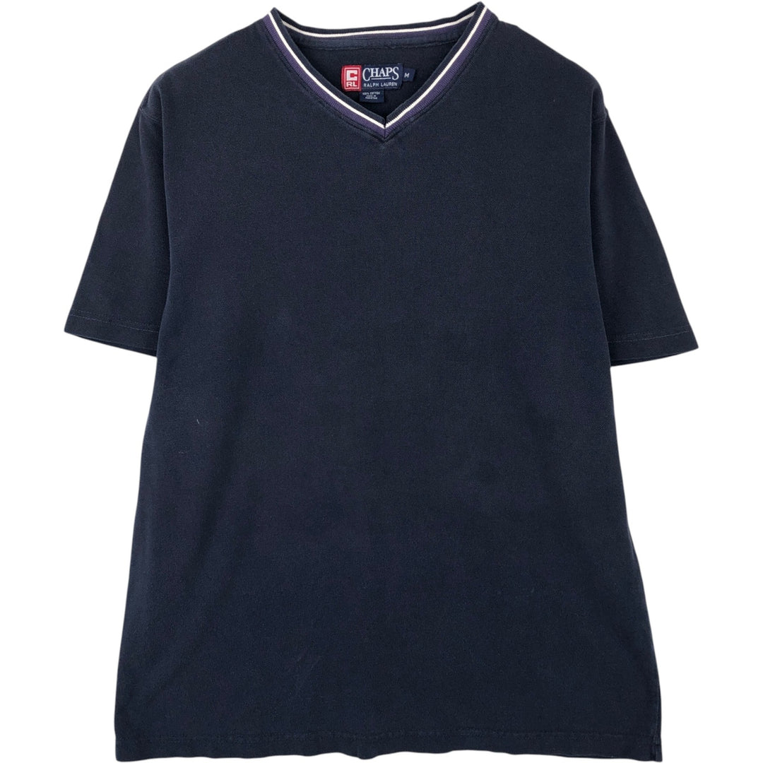 Ralph Lauren CHAPS Short-Sleeve V-Neck T-Shirt, Men's Size M (approx.) cotton navy blue type Vintage Second Hand