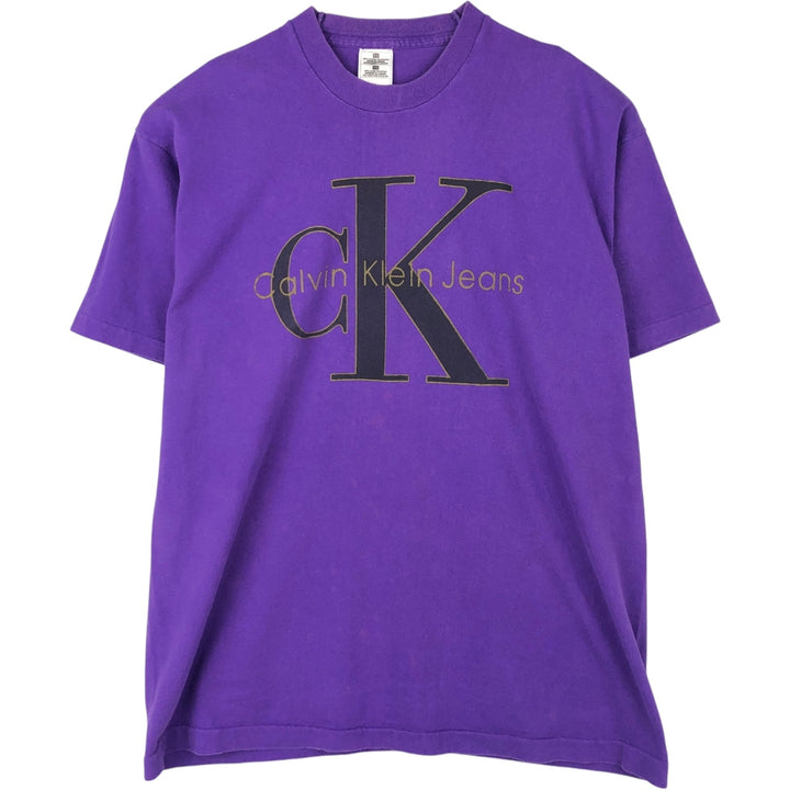 Calvin Klein Jeans Short-Sleeve Logo T-Shirt, Made in Canada, Men's Size XL (approx.) cotton purple type Vintage Second Hand
