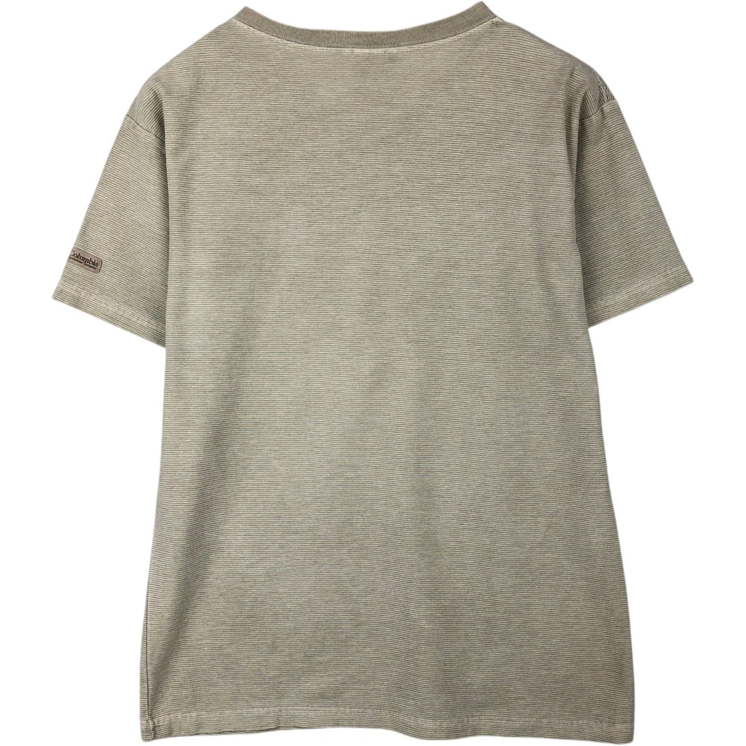 Columbia Short-Sleeve V-Neck Striped T-Shirt, Made in USA, Men's Size M cotton Beige type Vintage Second Hand