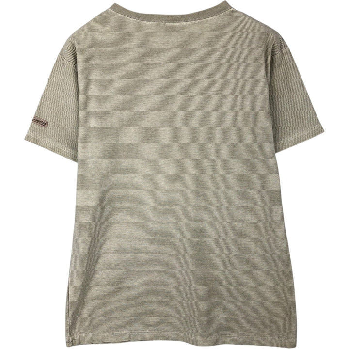 Columbia Short-Sleeve V-Neck Striped T-Shirt, Made in USA, Men's Size M cotton Beige type Vintage Second Hand