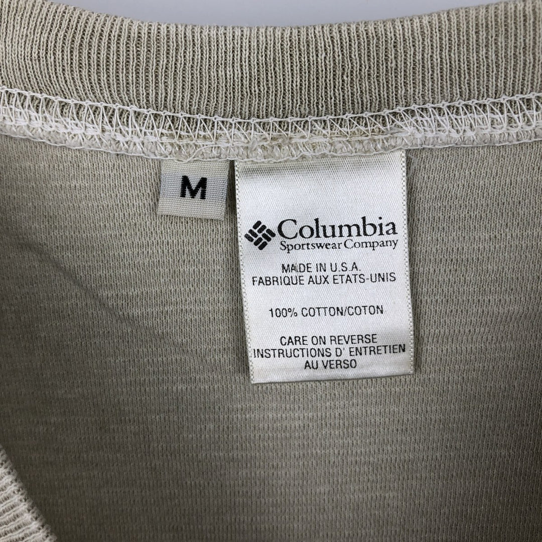 Columbia Short-Sleeve V-Neck Striped T-Shirt, Made in USA, Men's Size M cotton Beige type Vintage Second Hand