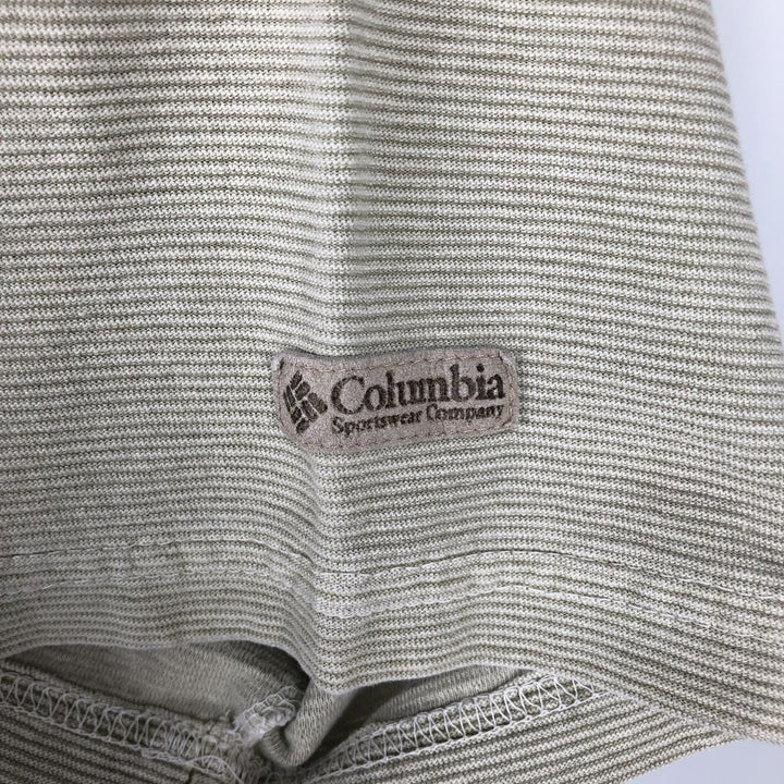 Columbia Short-Sleeve V-Neck Striped T-Shirt, Made in USA, Men's Size M cotton Beige type Vintage Second Hand