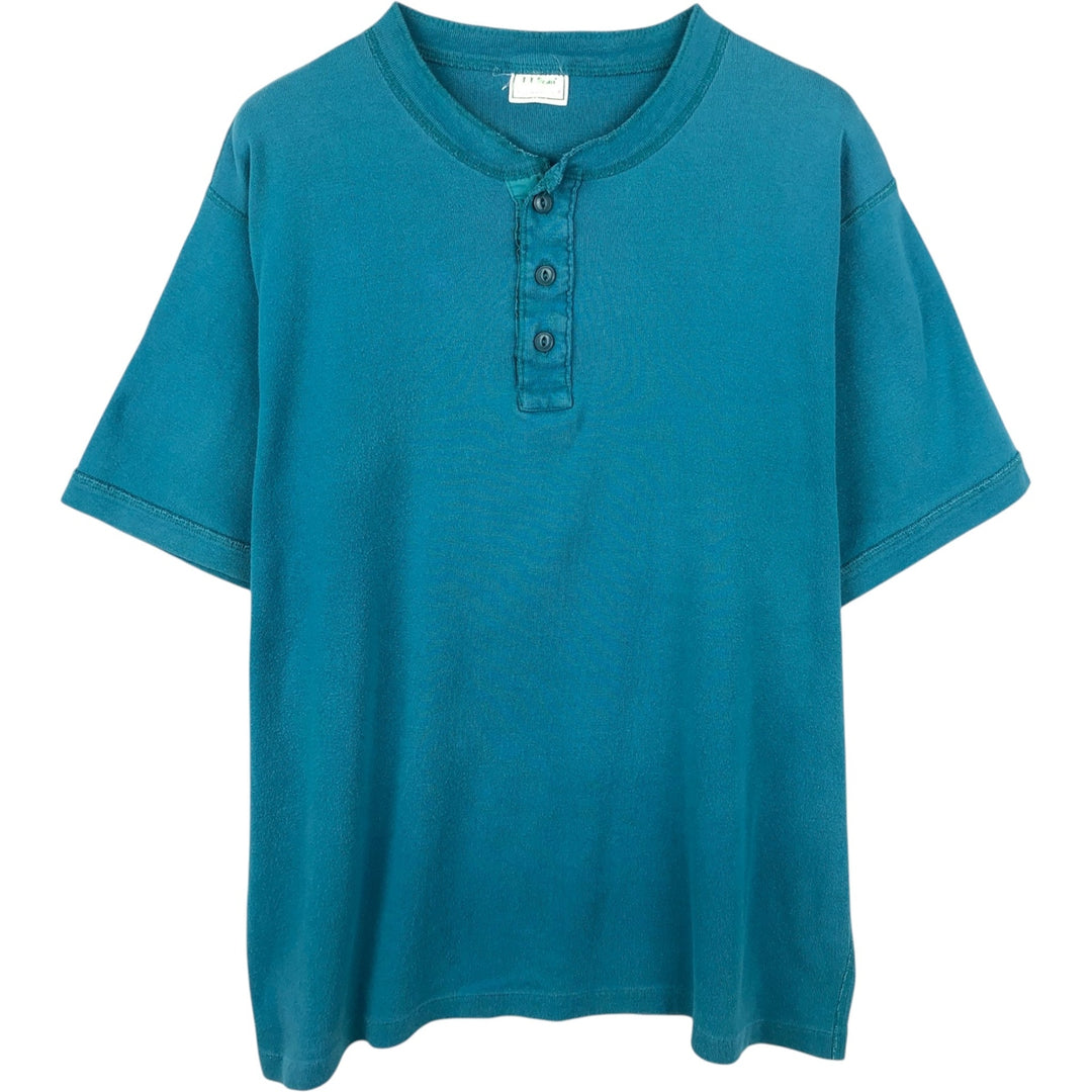 90'S LLBean Henley neck short sleeve T-shirt, men's XL size, vintage unclear blue type Vintage Second Hand