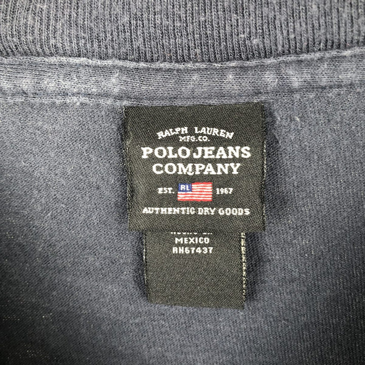 Ralph Lauren POLO JEANS COMPANY Leopard Pattern Short-Sleeve Logo T-Shirt, Men's Size XL (approx.) cotton navy blue type Vintage Second Hand