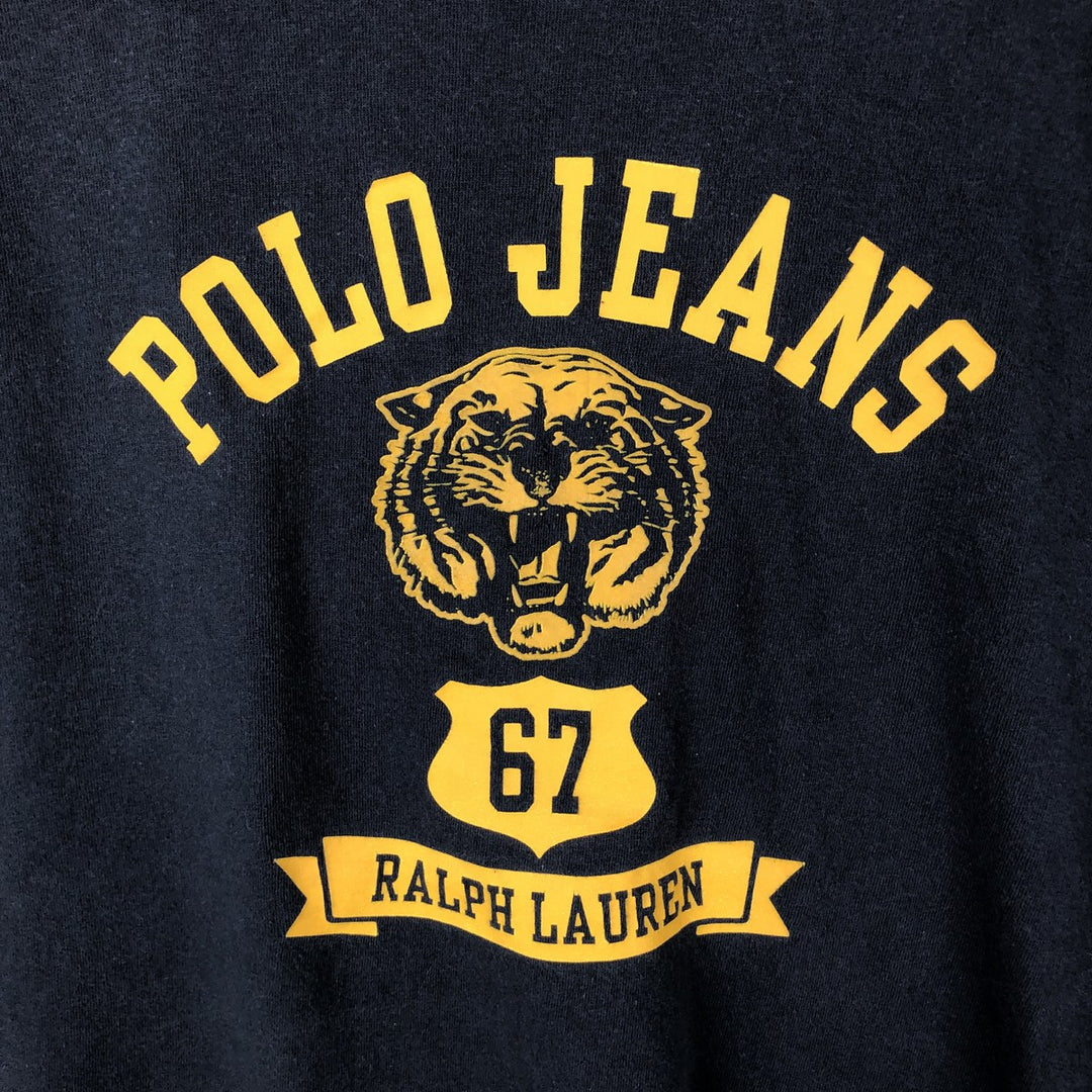 Ralph Lauren POLO JEANS COMPANY Leopard Pattern Short-Sleeve Logo T-Shirt, Men's Size XL (approx.) cotton navy blue type Vintage Second Hand