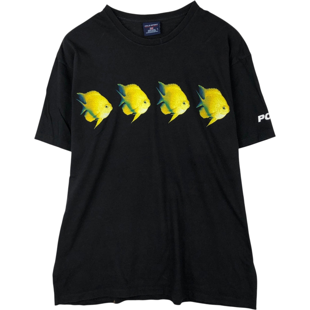 Ralph Lauren POLO SPORT fish print short-sleeved T-shirt, made in the USA, men's size L equivalent. cotton black type Vintage Second Hand