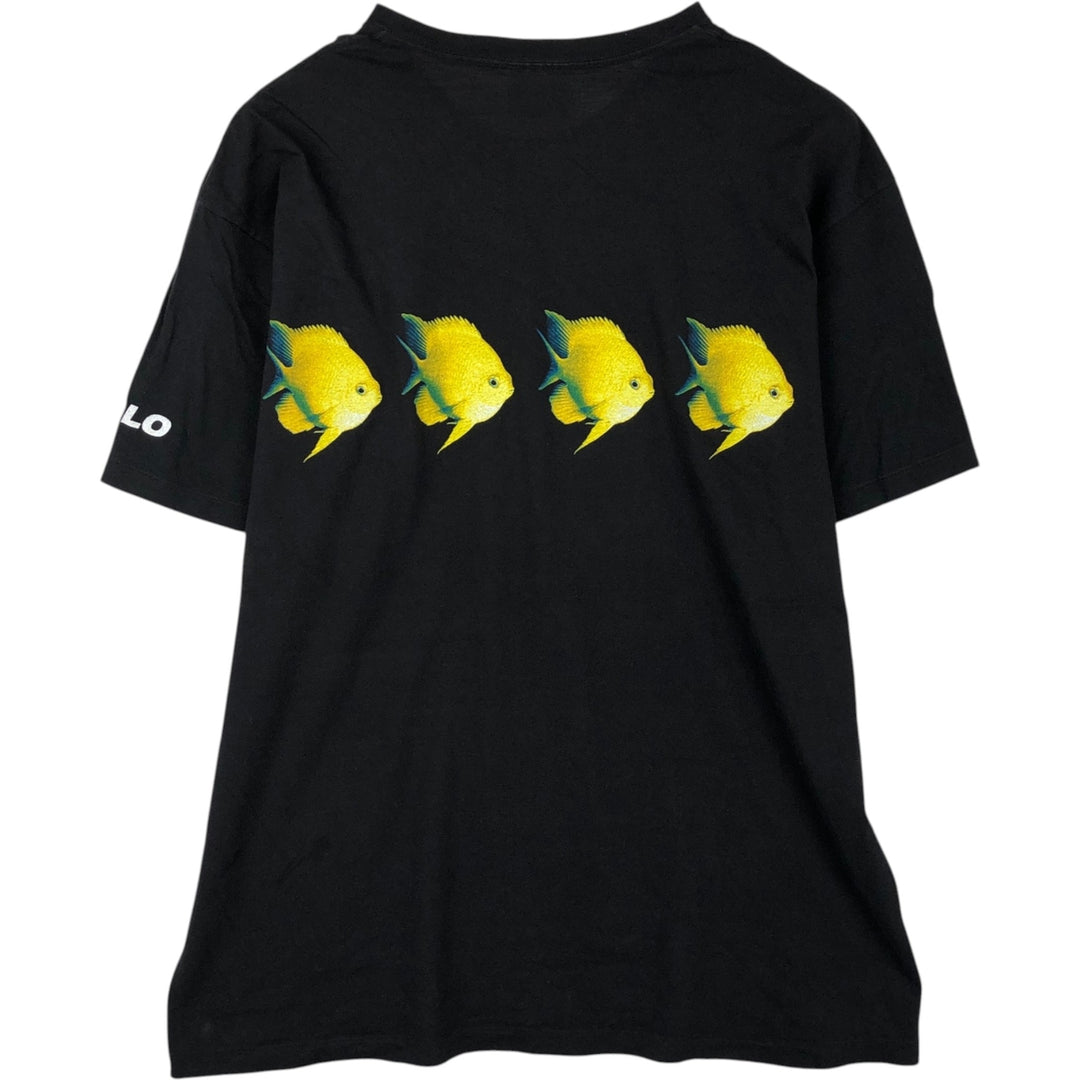 Ralph Lauren POLO SPORT fish print short-sleeved T-shirt, made in the USA, men's size L equivalent. cotton black type Vintage Second Hand