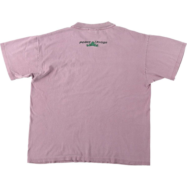 Anvil Peace Frogs Print T-Shirt, Made in USA, Men's Size L cotton pink type Vintage Second Hand