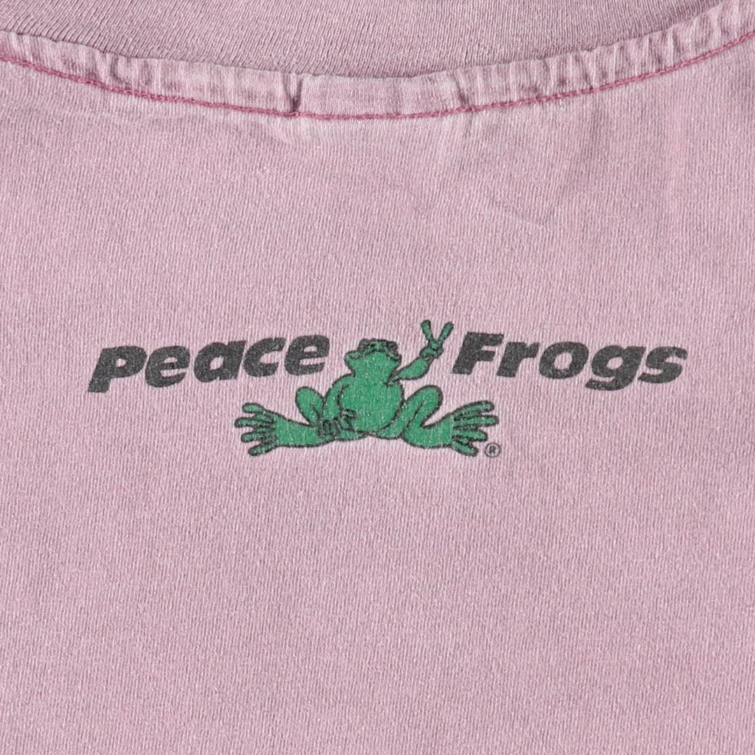 Anvil Peace Frogs Print T-Shirt, Made in USA, Men's Size L cotton pink type Vintage Second Hand
