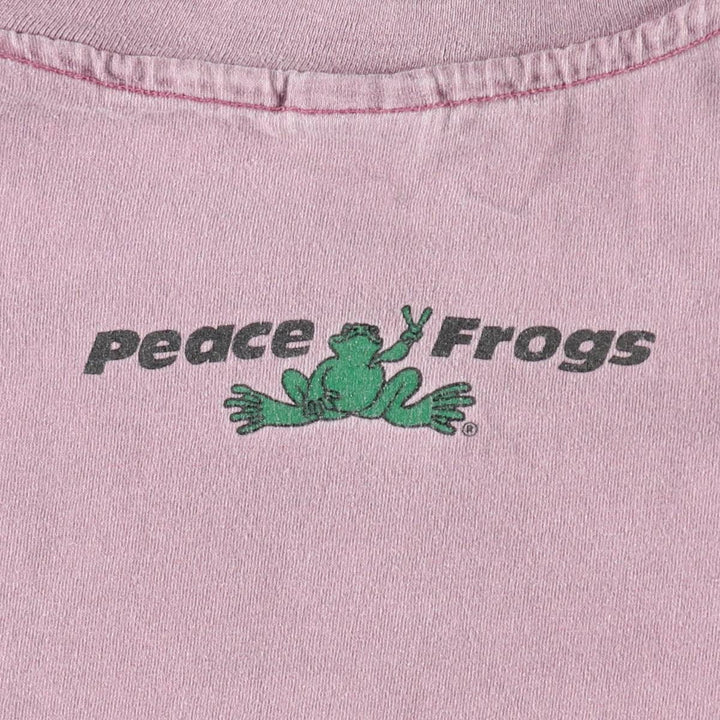 Anvil Peace Frogs Print T-Shirt, Made in USA, Men's Size L cotton pink type Vintage Second Hand