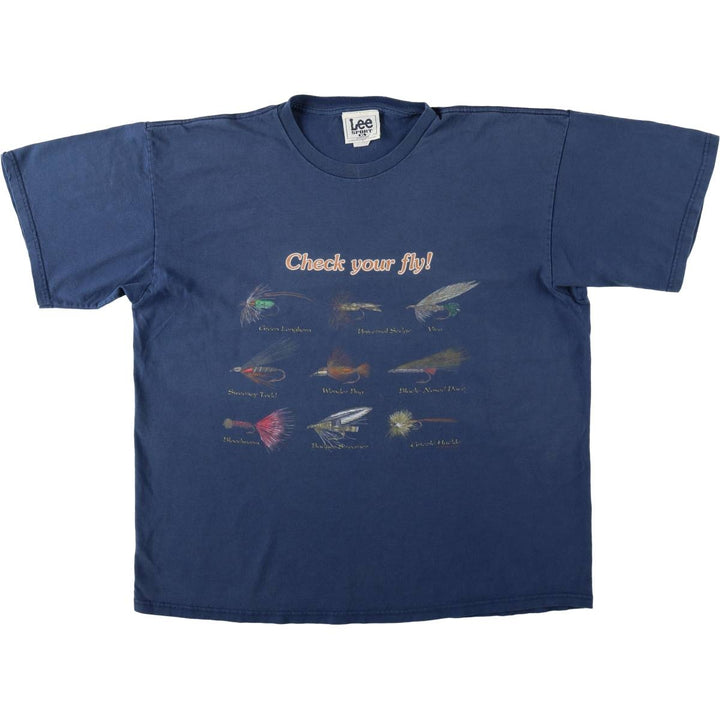 90'S Lee SPORT Print T-Shirt, Made in USA, Men's XL equivalent, Vintage cotton navy blue type Vintage Second Hand