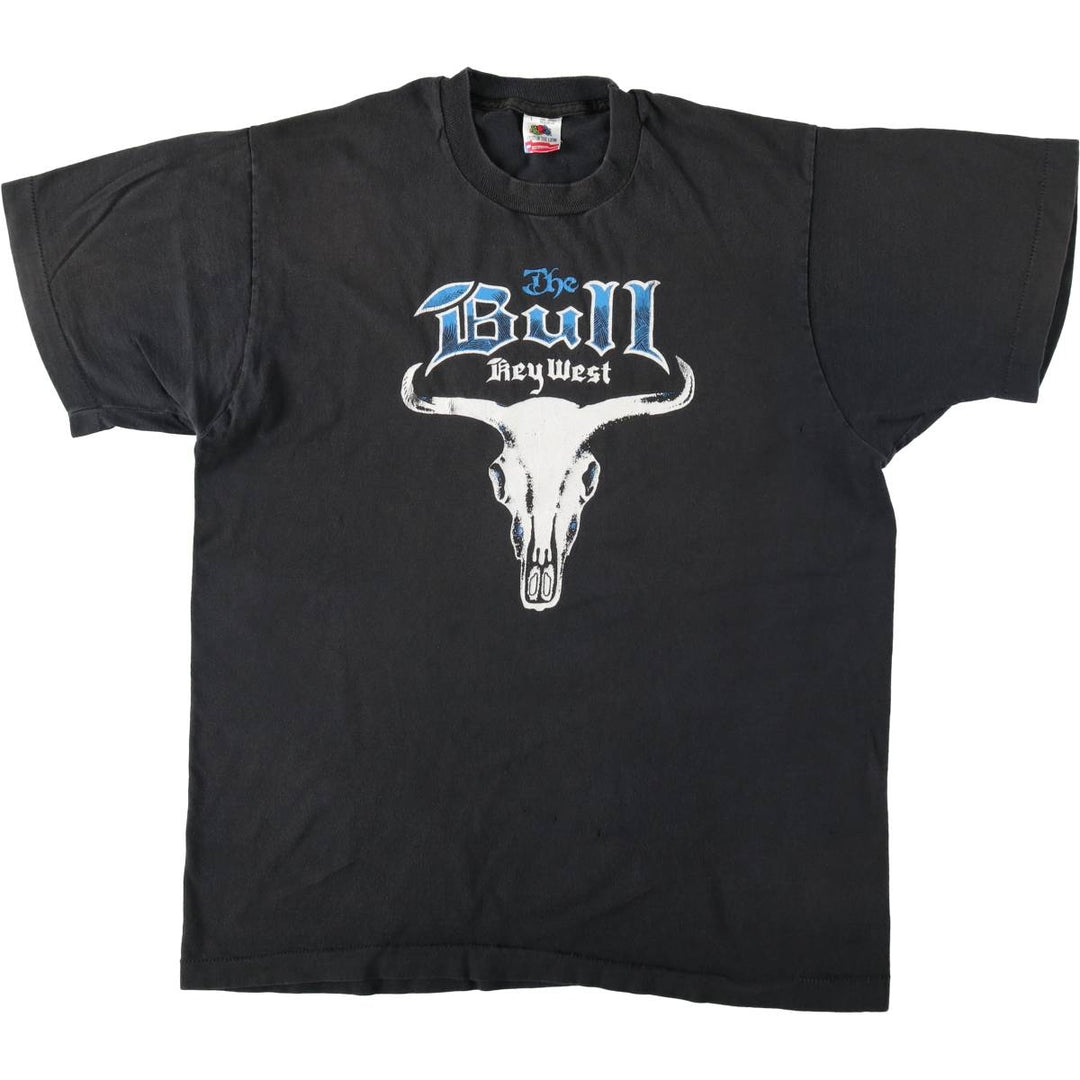90'S Fruit of the Loom The Bull and Whistle Print T-Shirt, Made in USA, Men's Size L (approx.), Vintage cotton black type Vintage Second Hand