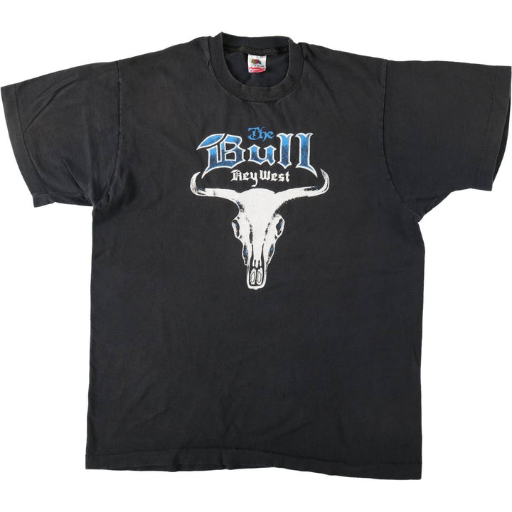 90'S Fruit of the Loom The Bull and Whistle Print T-Shirt, Made in USA, Men's Size L (approx.), Vintage cotton black type Vintage Second Hand