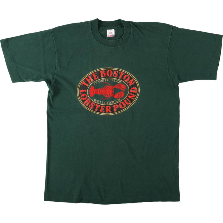 90'S Fruit of the Loom THE BOSTON LOBSTER POUND Print T-Shirt, Made in USA, Men's Size L (approx.) cotton green type Vintage Second Hand