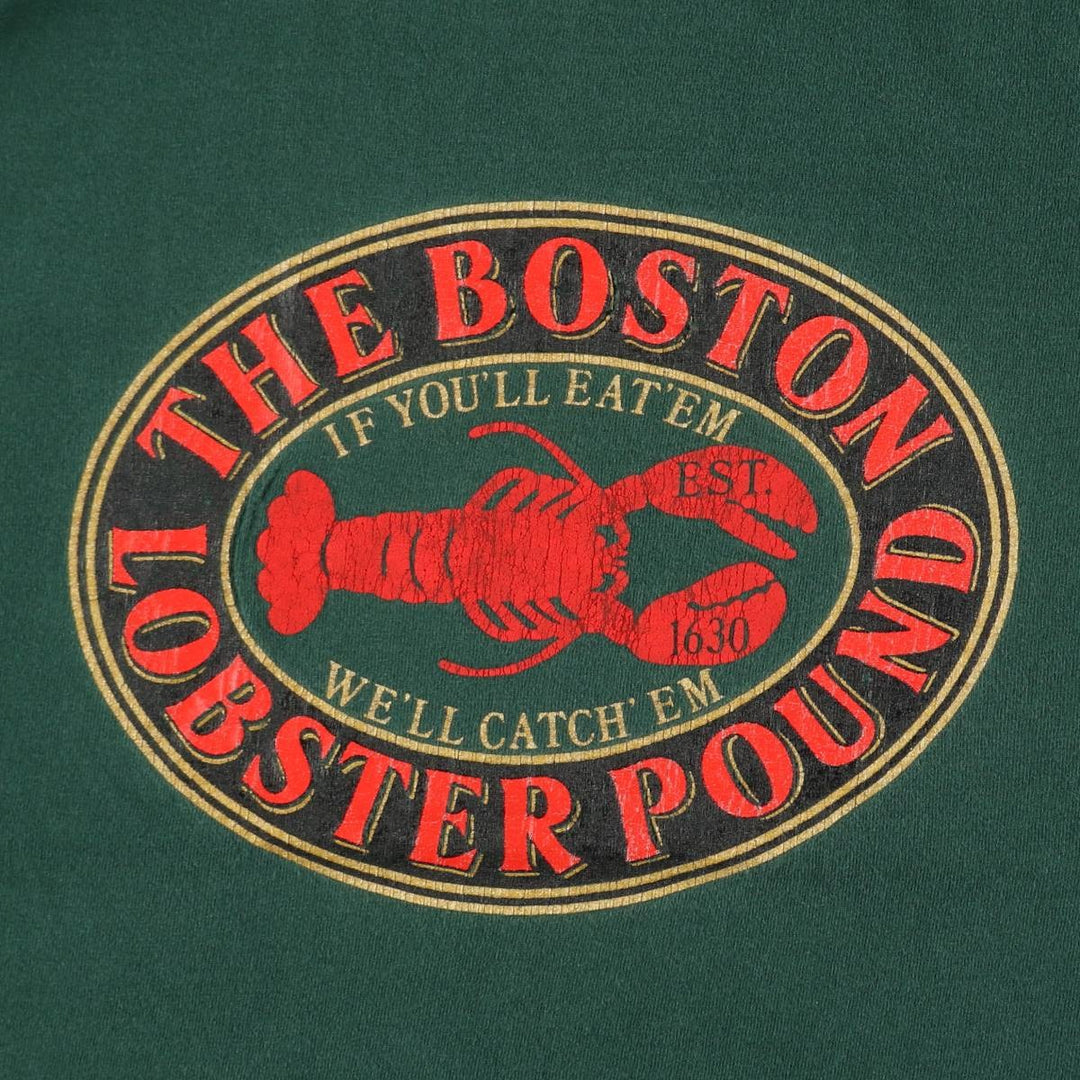 90'S Fruit of the Loom THE BOSTON LOBSTER POUND Print T-Shirt, Made in USA, Men's Size L (approx.) cotton green type Vintage Second Hand