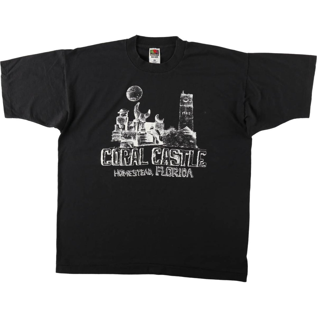2000'S Fruit of the Loom Best Coral Castle Print T-Shirt, Men's Size XL (approx.) cotton black type Vintage Second Hand