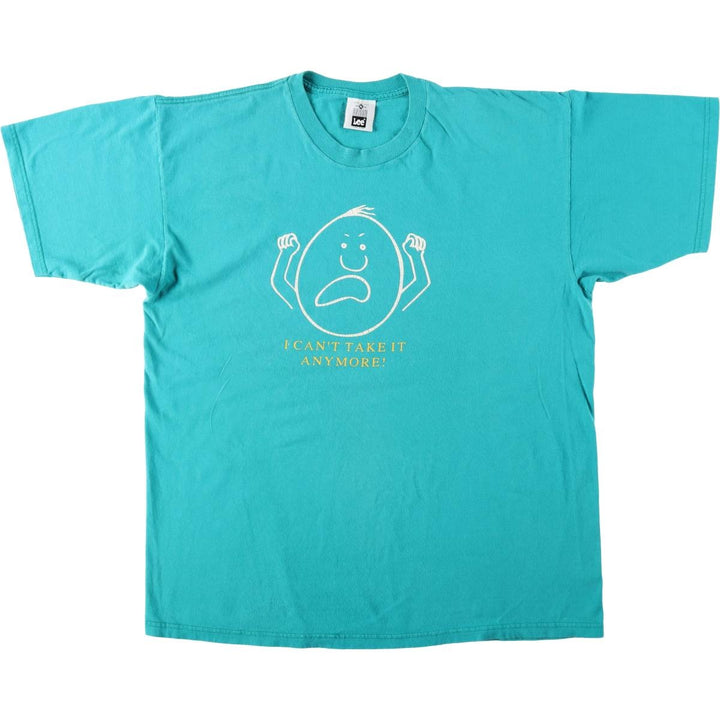 90'S Lee Heavy Weight Cotton Print T-Shirt, Made in USA, Men's XL equivalent, Vintage cotton turquoise blue Vintage Second Hand