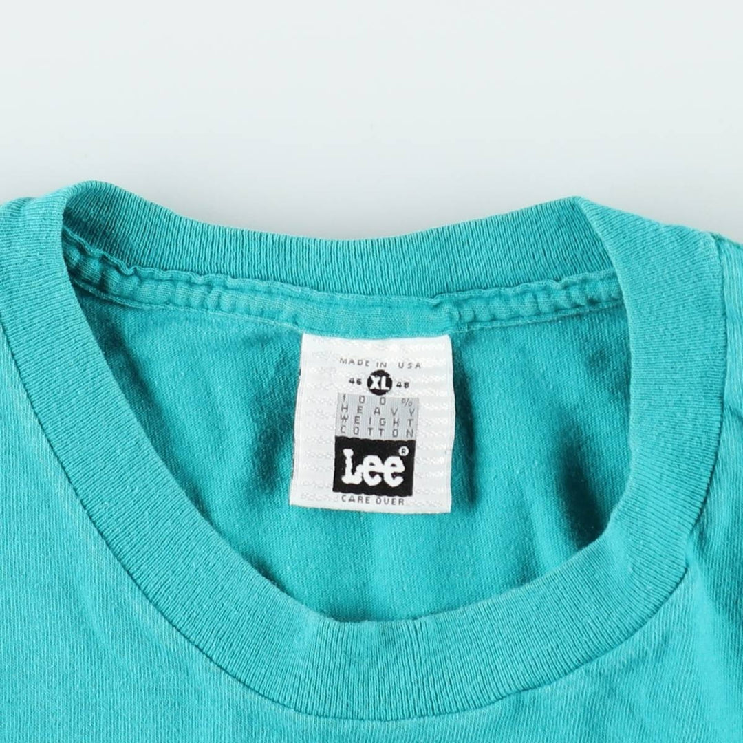 90'S Lee Heavy Weight Cotton Print T-Shirt, Made in USA, Men's XL equivalent, Vintage cotton turquoise blue Vintage Second Hand