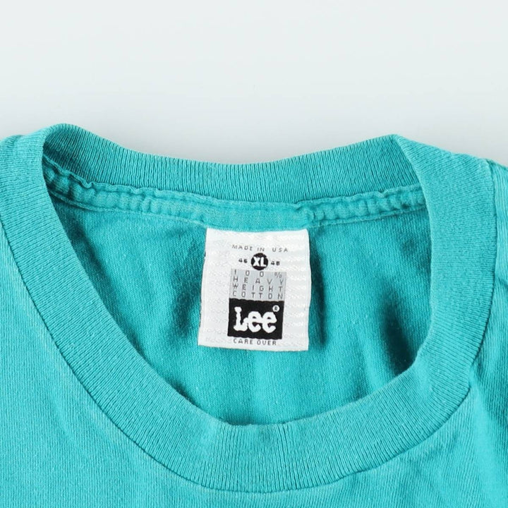 90'S Lee Heavy Weight Cotton Print T-Shirt, Made in USA, Men's XL equivalent, Vintage cotton turquoise blue Vintage Second Hand