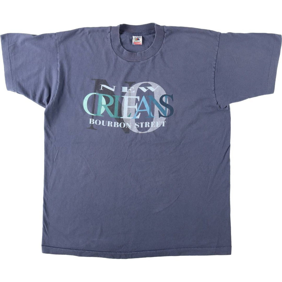 90'S Fruit of the Loom printed T-shirt, made in the USA, men's XL size, vintage cotton Navy blue Vintage Second Hand