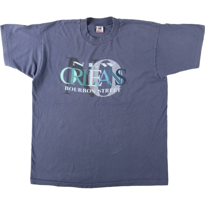 90'S Fruit of the Loom printed T-shirt, made in the USA, men's XL size, vintage cotton Navy blue Vintage Second Hand