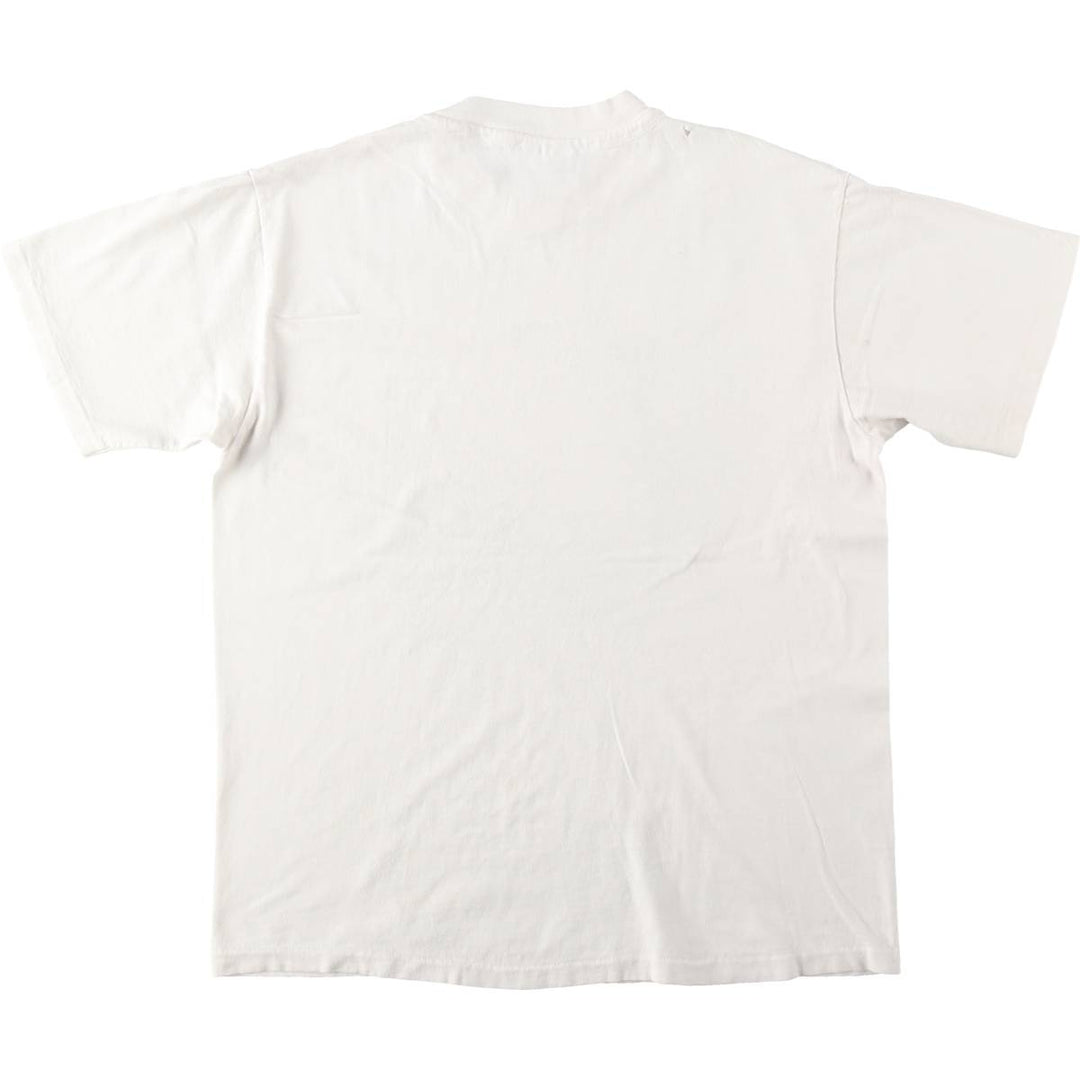 Vintage 80'S Hanes BEEFY-T Blue Tag Printed T-Shirt Made in USA Men's Size L cotton white type Vintage Second Hand