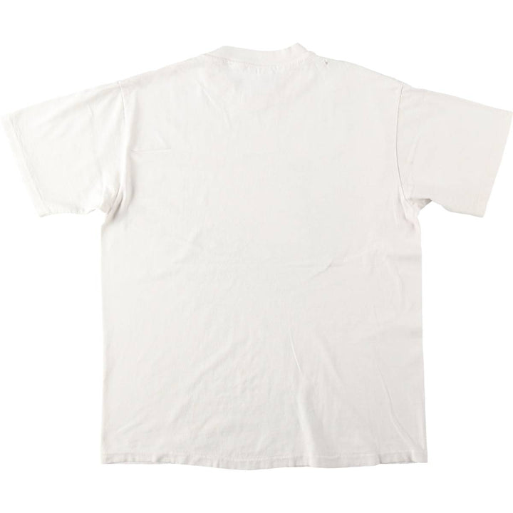 Vintage 80'S Hanes BEEFY-T Blue Tag Printed T-Shirt Made in USA Men's Size L cotton white type Vintage Second Hand