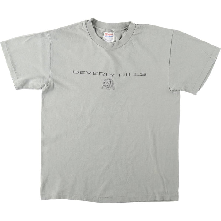 90'S Hanes Heavyweight Beverly Hills Print T-Shirt, Made in USA, Men's Size M (approx.), Vintage cotton Khaki type sage green Vintage Second Hand