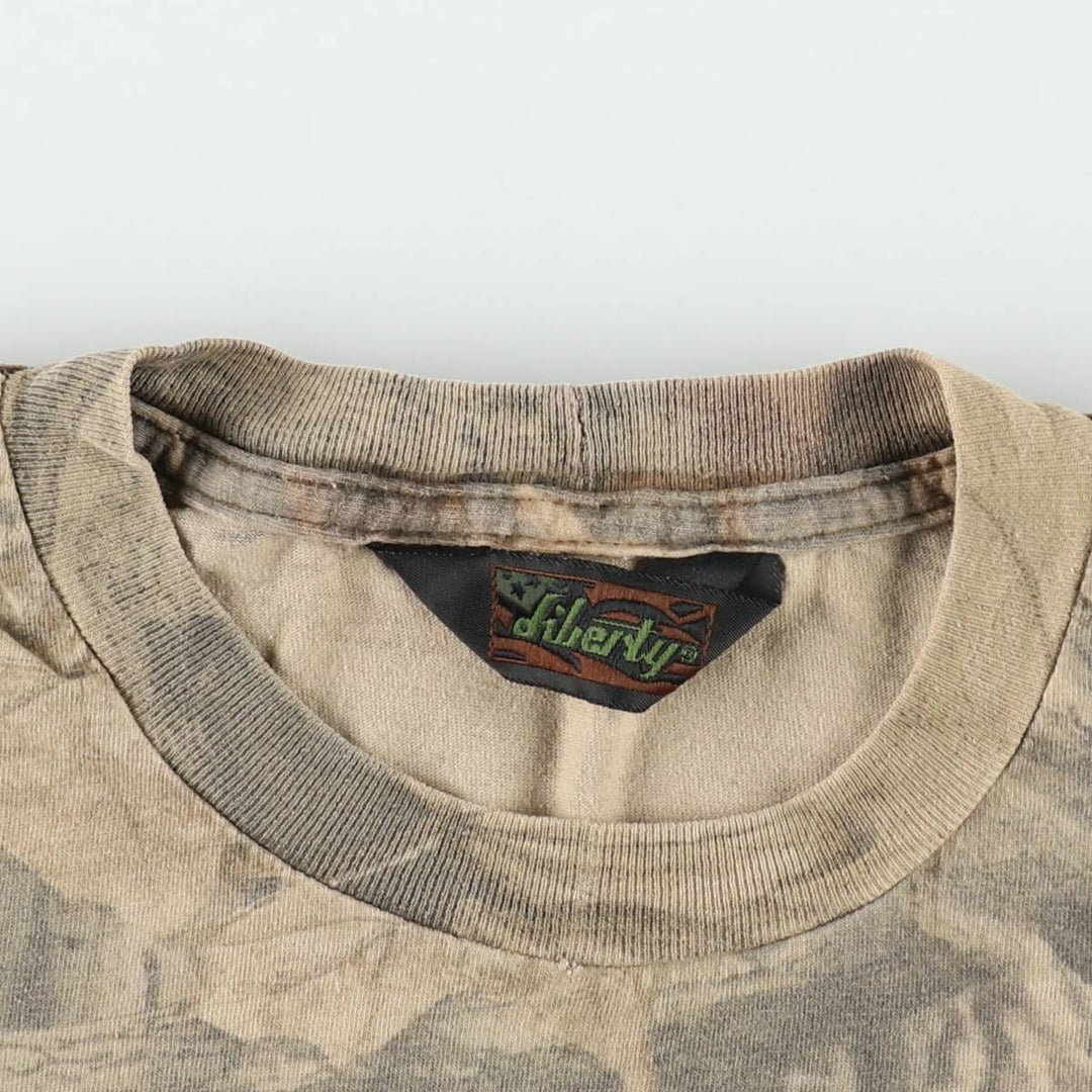 90'S Liberty Real Tree Camo Print T-Shirt, Men's Size L (Equivalent), Vintage unclear brown type Vintage Second Hand