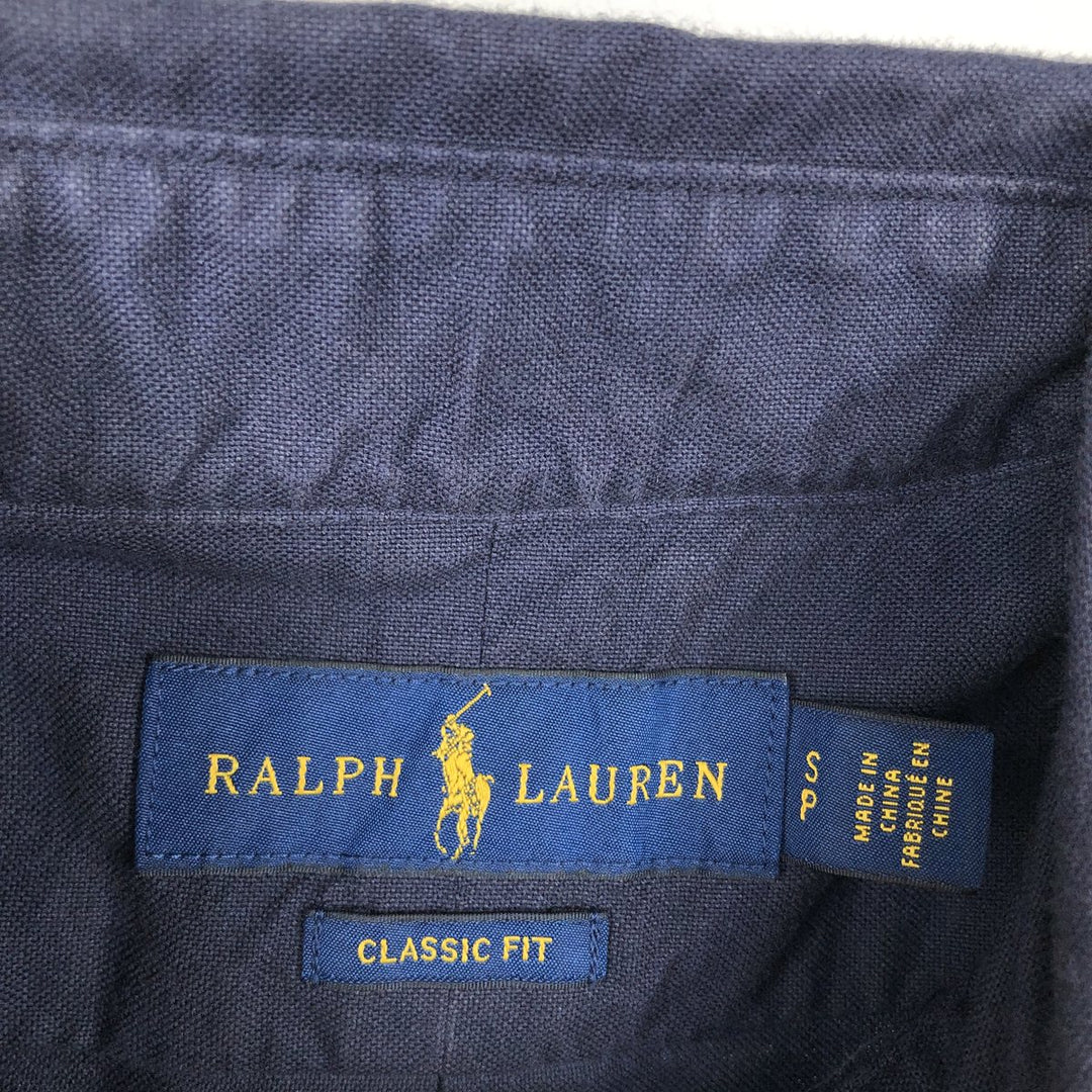 Ralph Lauren Classic Fit short-sleeved button-down shirt, men's size S cotton navy blue type Vintage Second Hand