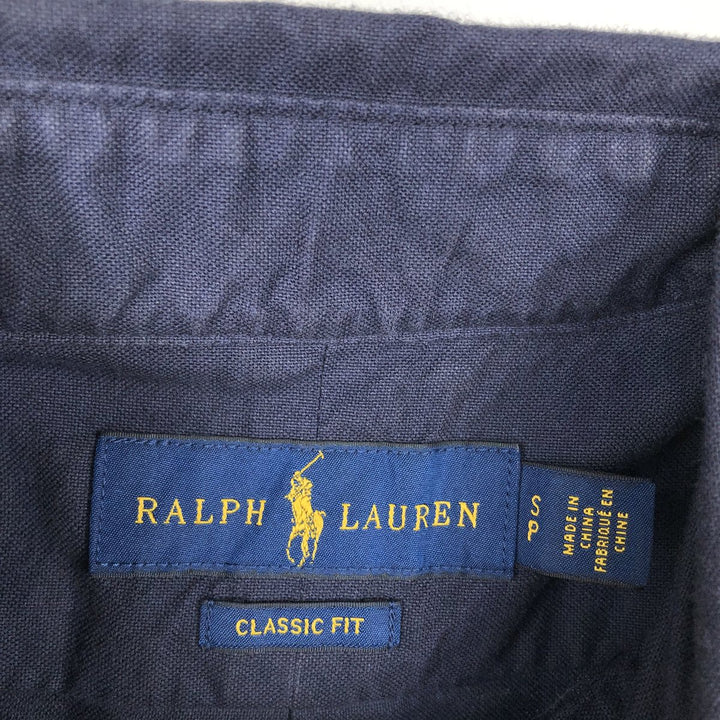 Ralph Lauren Classic Fit short-sleeved button-down shirt, men's size S cotton navy blue type Vintage Second Hand