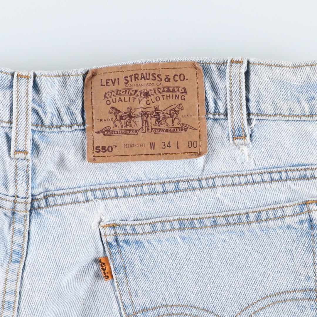 90'S Levi's 550 Relaxed Fit Orange Tab Denim Shorts (Men's W34 equivalent) cotton blue type Vintage Second Hand