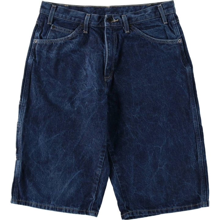 Dickies plain denim shorts with logo patch, men's size W34 (approx.). cotton blue type Vintage Second Hand