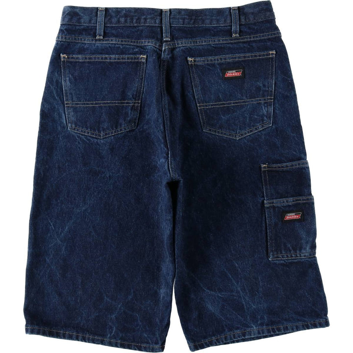 Dickies plain denim shorts with logo patch, men's size W34 (approx.). cotton blue type Vintage Second Hand