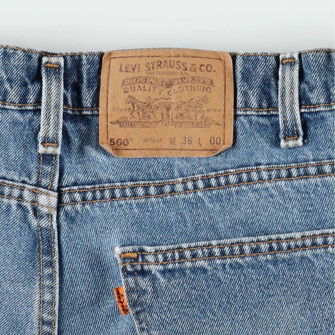 90'S Levi's 560 Loose Fit Orange Tab Denim Shorts, Made in USA, Men's W36 (approx.), Vintage cotton blue type Vintage Second Hand