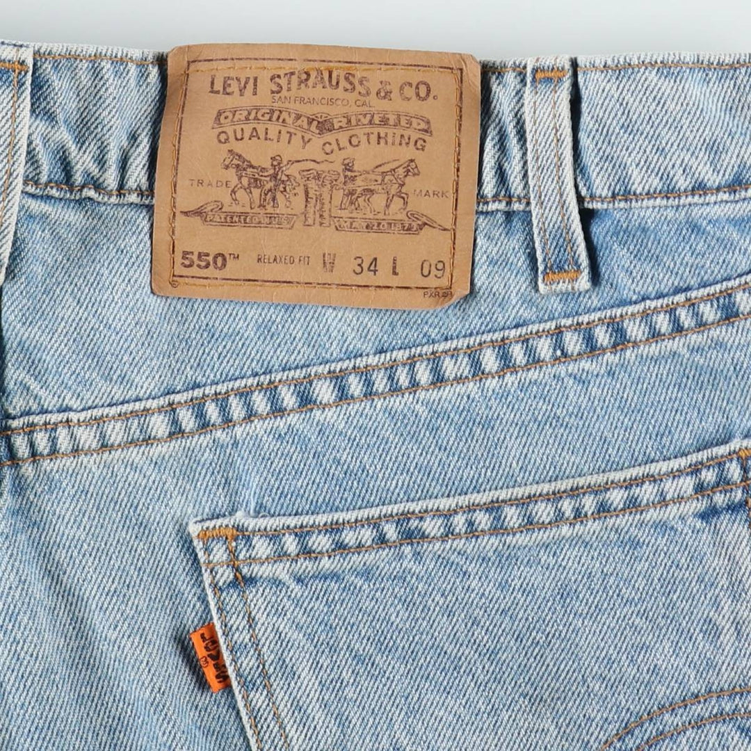 90'S Levi's 550 Relaxed Fit Orange Tab Denim Shorts, Made in USA, Men's Size W33 (approx.), Vintage cotton blue type Vintage Second Hand