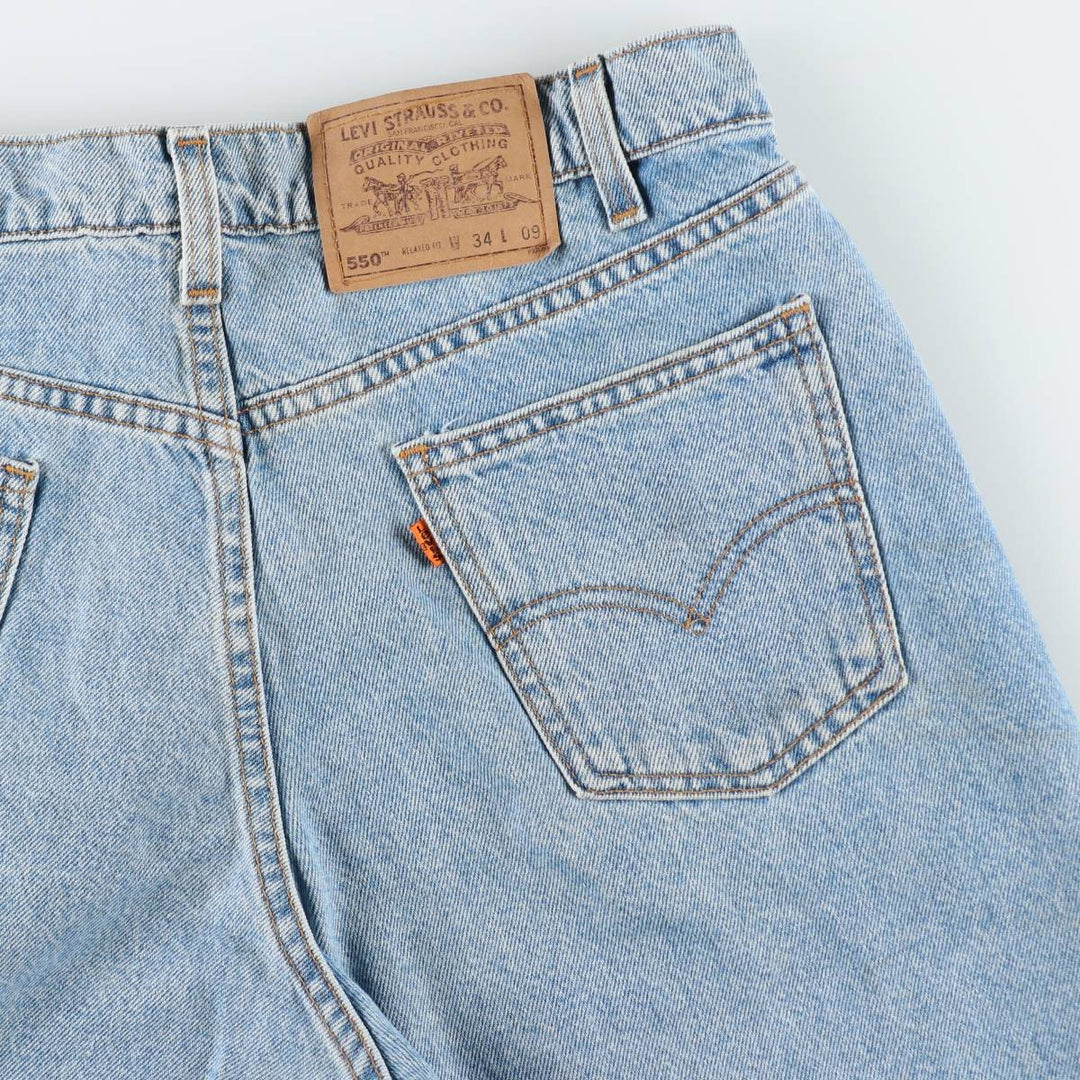 90'S Levi's 550 Relaxed Fit Orange Tab Denim Shorts, Made in USA, Men's Size W33 (approx.), Vintage cotton blue type Vintage Second Hand