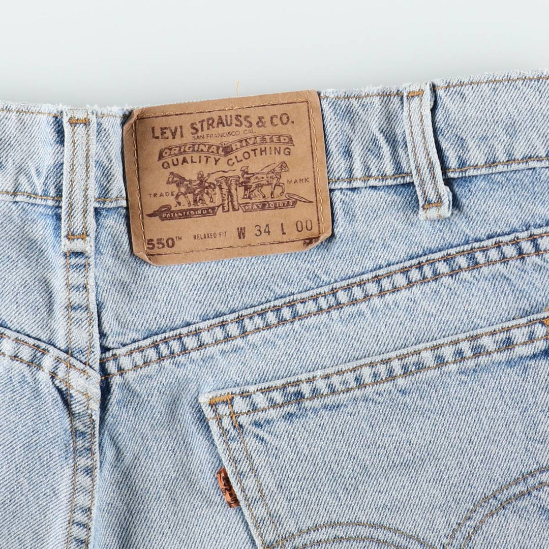 90'S Levi's 550 Relaxed Fit Orange Tab Denim Shorts, Made in USA, Men's Size W34 (approx.), Vintage cotton blue type Vintage Second Hand